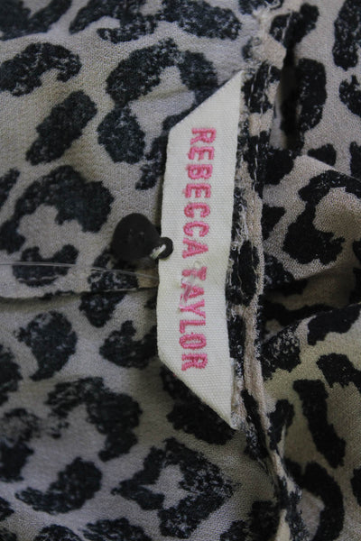 Rebecca Taylor Womens Beige Animal Print V Neck Rayon Sleeveless Blouse Size 2