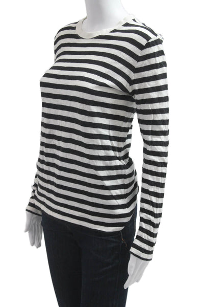 Joe Fresh Women Black Striped Cotton Basic Long Sleeve T-Shirt Size M