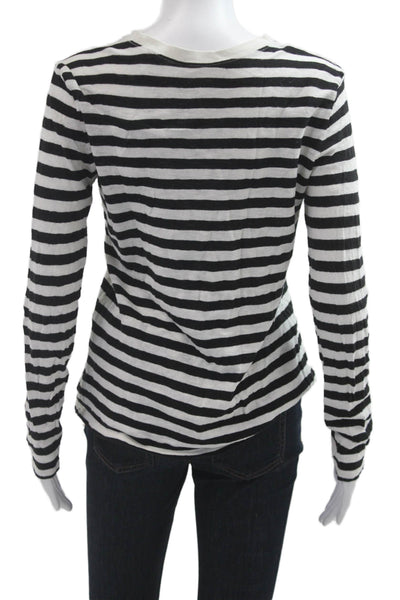 Joe Fresh Women Black Striped Cotton Basic Long Sleeve T-Shirt Size M