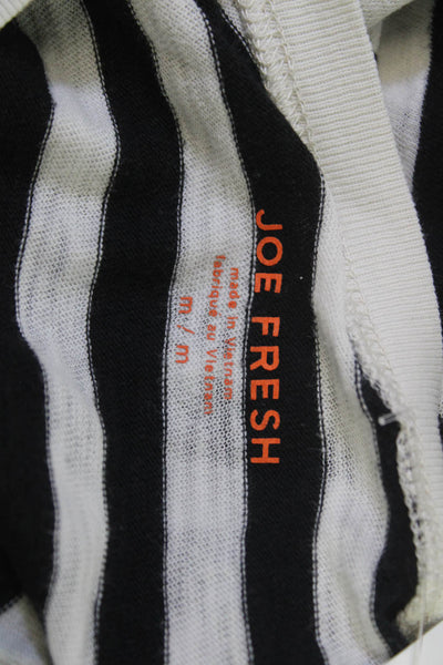 Joe Fresh Women Black Striped Cotton Basic Long Sleeve T-Shirt Size M