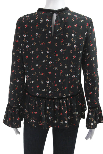 Zara Basic Womens Black Floral Mock Neck Tunic Blouse Long Sleeve Size S