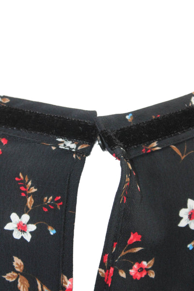 Zara Basic Womens Black Floral Mock Neck Tunic Blouse Long Sleeve Size S