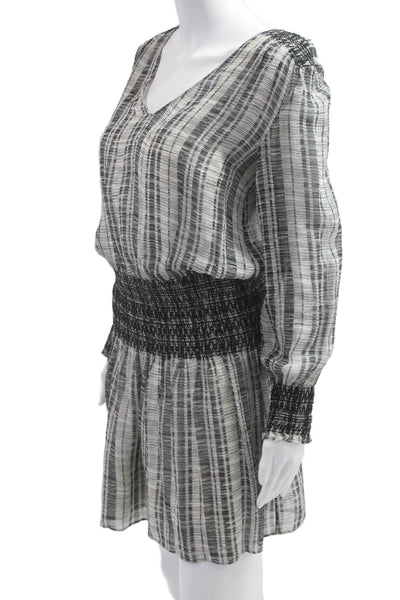 Club Monaco Women Black Striped Silk Blouson Long Sleeve Mini Dress Size 0