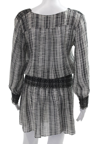 Club Monaco Women Black Striped Silk Blouson Long Sleeve Mini Dress Size 0