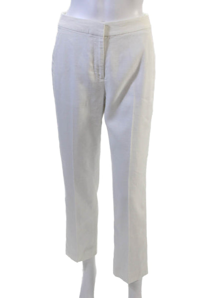 J Crew Women Ankle Cropped Dress Pants White Linen Blend Size 0