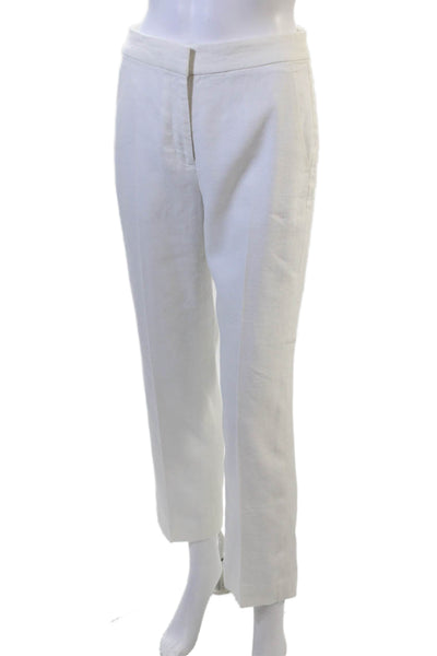 J Crew Women Ankle Cropped Dress Pants White Linen Blend Size 0