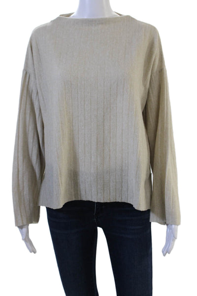 Zara Unisex Pullover Striped Crew Neck Long Sleeve Sweater Beige Size S