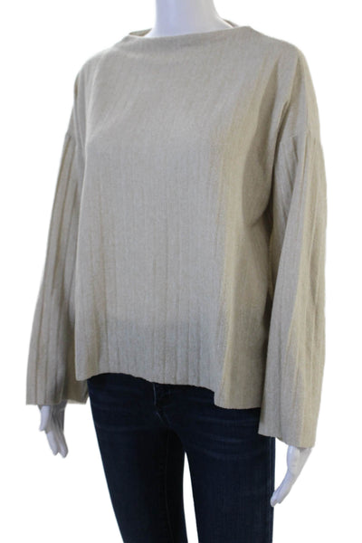 Zara Unisex Pullover Striped Crew Neck Long Sleeve Sweater Beige Size S