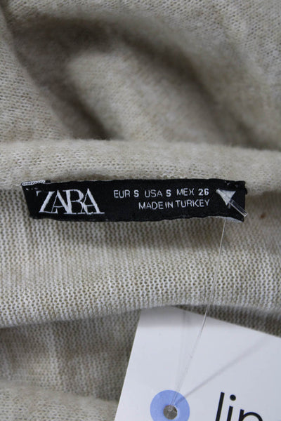 Zara Unisex Pullover Striped Crew Neck Long Sleeve Sweater Beige Size S