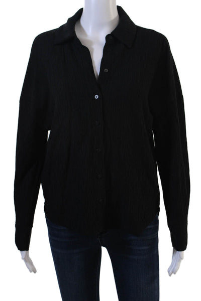 MNG Womens Basic Black Collared Button Up 3/4 Sleeve Blouse Size 2