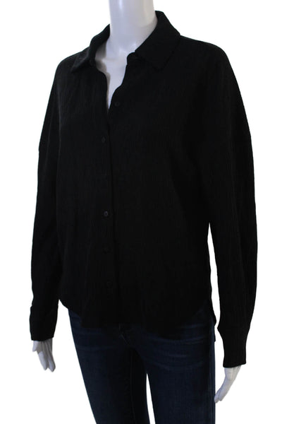 MNG Womens Basic Black Collared Button Up 3/4 Sleeve Blouse Size 2