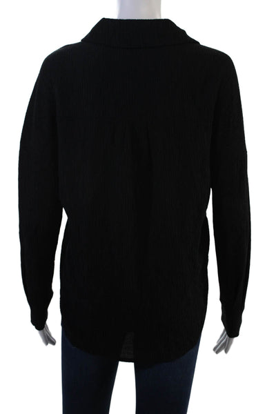 MNG Womens Basic Black Collared Button Up 3/4 Sleeve Blouse Size 2