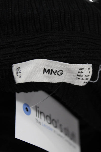MNG Womens Basic Black Collared Button Up 3/4 Sleeve Blouse Size 2