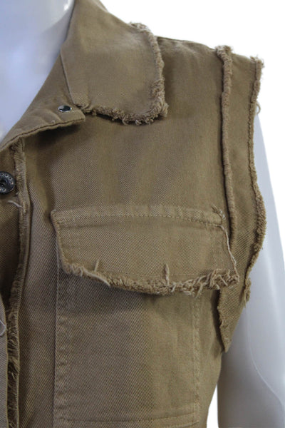Johanna Paris Womens Tan Cotton Elastane Collared Button Army Vest Size S