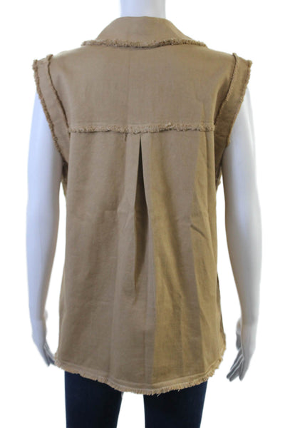 Johanna Paris Womens Tan Cotton Elastane Collared Button Army Vest Size S