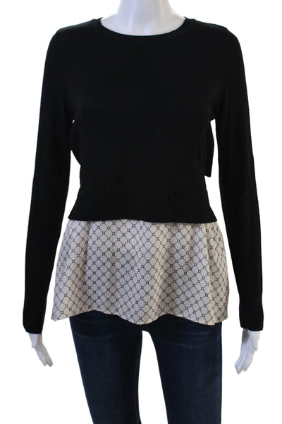 Club Monaco Women Cropped Black Crew Neck Long Sleeve Sweater Size S