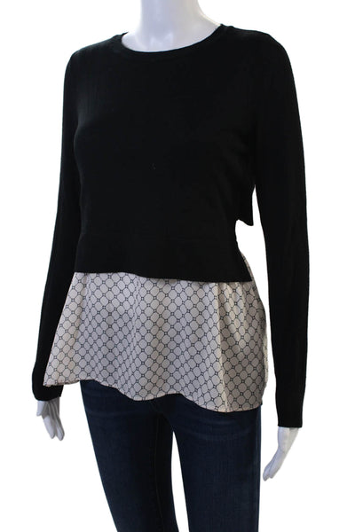 Club Monaco Women Cropped Black Crew Neck Long Sleeve Sweater Size S