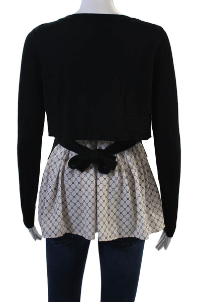 Club Monaco Women Cropped Black Crew Neck Long Sleeve Sweater Size S