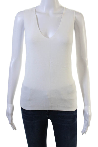Alexandre Laurent Womens White V-Neck Sleeveless Basic Tank Top Designer Size S