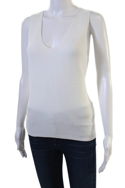 Alexandre Laurent Womens White V-Neck Sleeveless Basic Tank Top Designer Size S