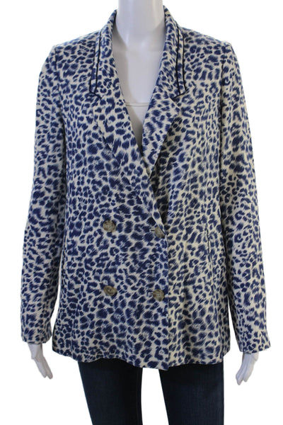 Cartonnier Anthropologie Womens Blue Animal Print Button Blazer Size S