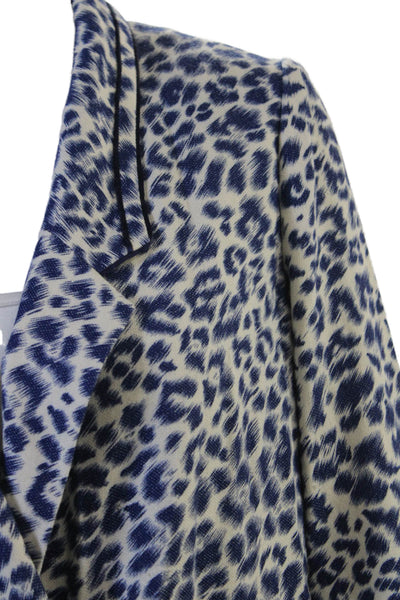 Cartonnier Anthropologie Womens Blue Animal Print Button Blazer Size S