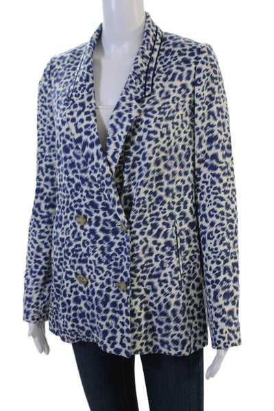 Cartonnier Anthropologie Womens Blue Animal Print Button Blazer Size S