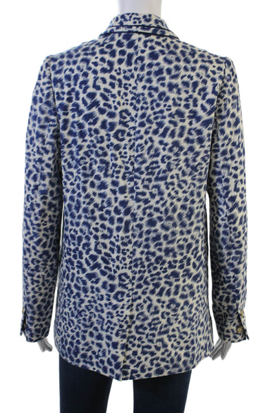 Cartonnier Anthropologie Womens Blue Animal Print Button Blazer Size S