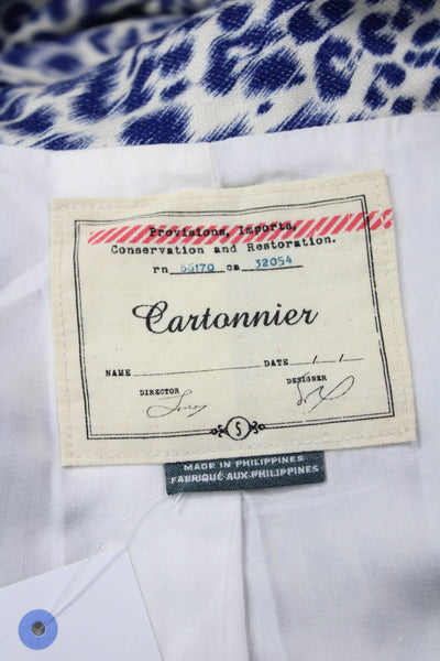 Cartonnier Anthropologie Womens Blue Animal Print Button Blazer Size S