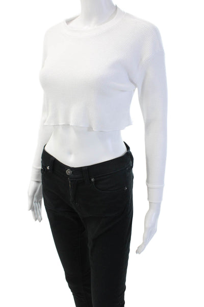 Katie J Womens Juniors Cropped Long Sleeve Crew Neck White T Shirt Size M