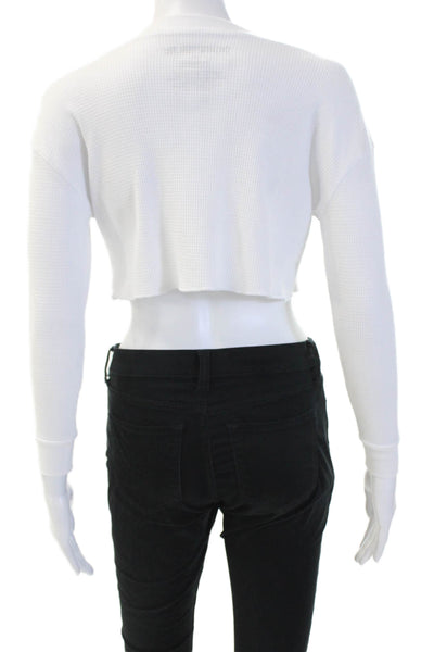 Katie J Womens Juniors Cropped Long Sleeve Crew Neck White T Shirt Size M