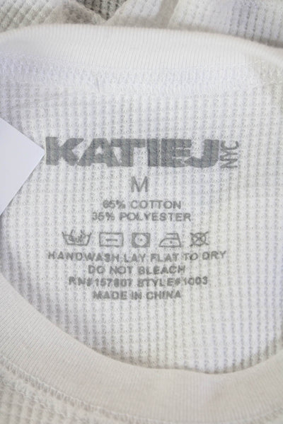 Katie J Womens Juniors Cropped Long Sleeve Crew Neck White T Shirt Size M