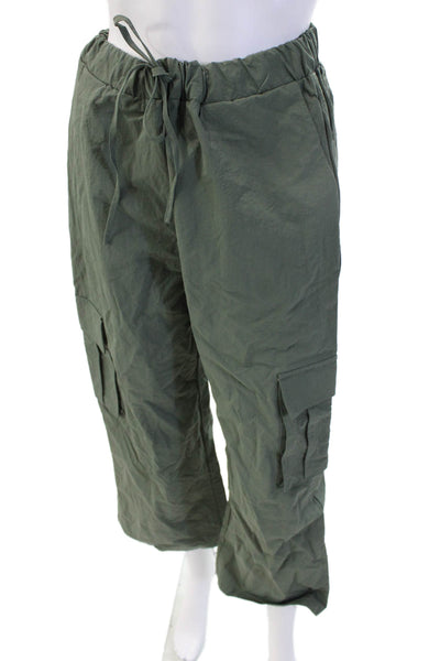 Le Lis Unisex Cargo Cropped Windbreaker Pants Green Drawstring Army Size M