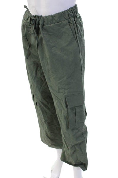 Le Lis Unisex Cargo Cropped Windbreaker Pants Green Drawstring Army Size M