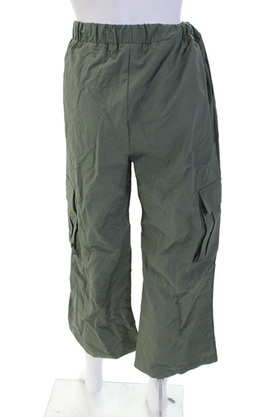 Le Lis Unisex Cargo Cropped Windbreaker Pants Green Drawstring Army Size M