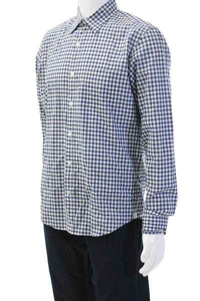 J Crew Mens Cotton Checkered Collared Long Sleeve Button-Down Shirt Blue Size M