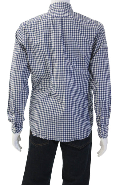 J Crew Mens Cotton Checkered Collared Long Sleeve Button-Down Shirt Blue Size M