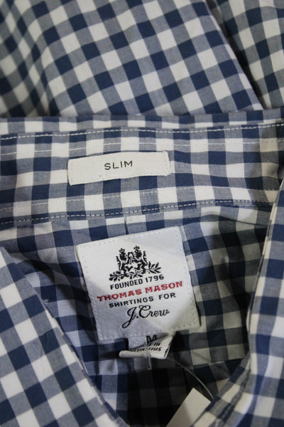 J Crew Mens Cotton Checkered Collared Long Sleeve Button-Down Shirt Blue Size M