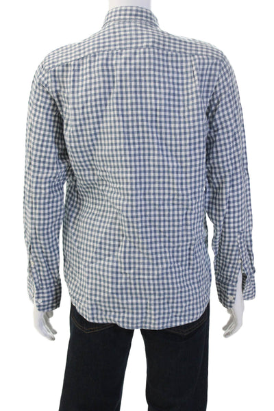 J Crew Mens Linen Checkered Long Sleeve Button-Down Shirt Blue Size M