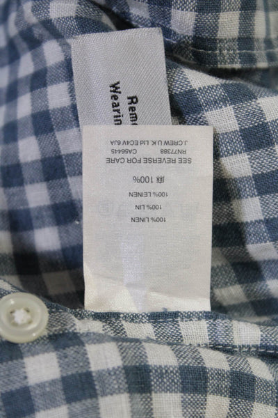 J Crew Mens Linen Checkered Long Sleeve Button-Down Shirt Blue Size M