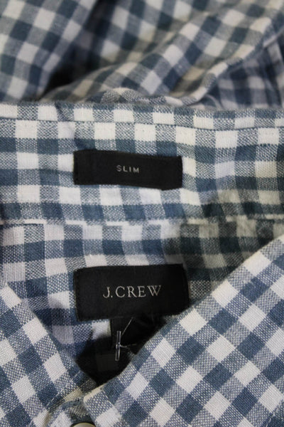 J Crew Mens Linen Checkered Long Sleeve Button-Down Shirt Blue Size M