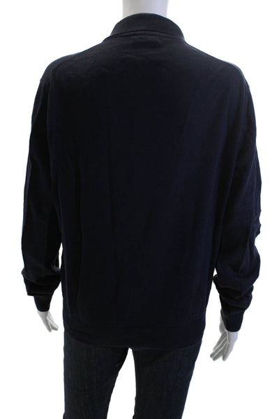 Zara Men Dark Blue Collared Solid Cotton Blend Polo Long Sleeve Size M