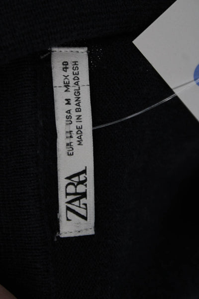 Zara Men Dark Blue Collared Solid Cotton Blend Polo Long Sleeve Size M