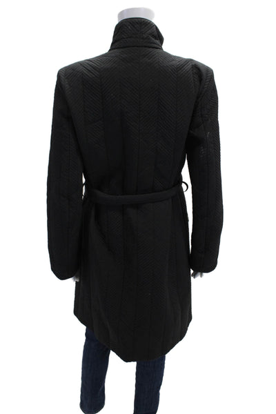 Post Card Womens Quilted Overcoat High Neck Herringbone Black Polyester Size 8
