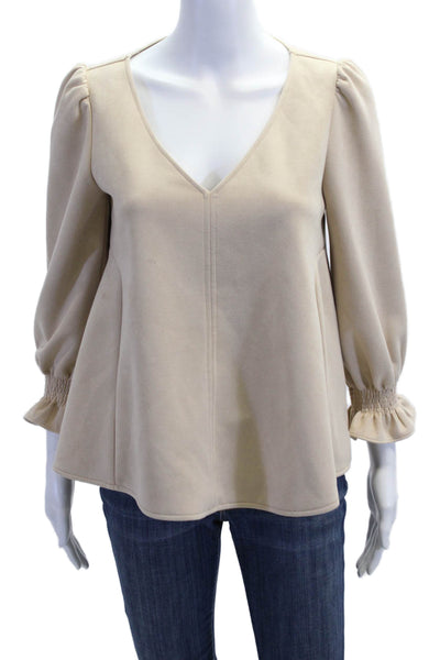 Tuckernuck Womens Beige V Neck Tunic Blouse Long Sleeve Size XS