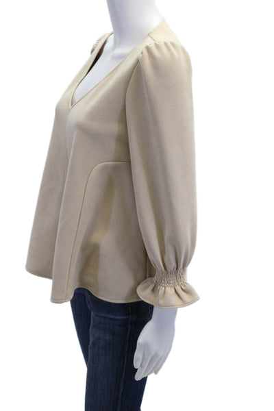 Tuckernuck Womens Beige V Neck Tunic Blouse Long Sleeve Size XS