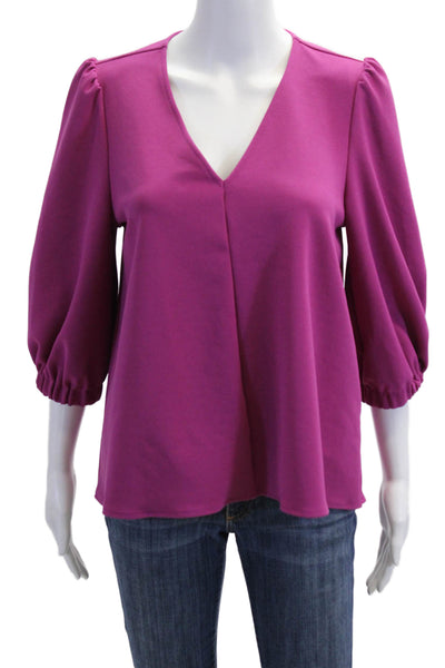 Pomander Place Women Purple V-Neck 3/4 Sleeve Solid Blouse Size XS