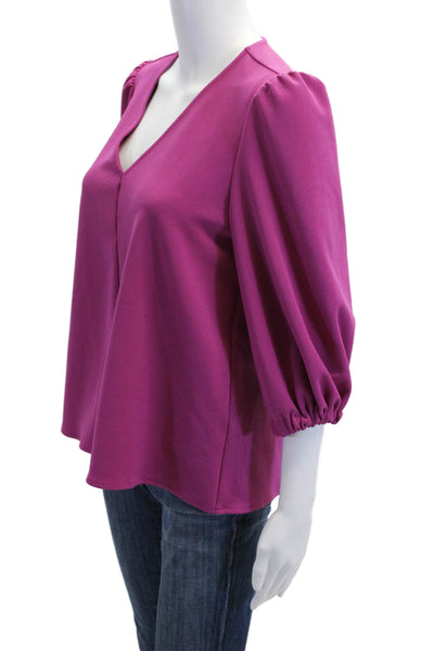 Pomander Place Women Purple V-Neck 3/4 Sleeve Solid Blouse Size XS