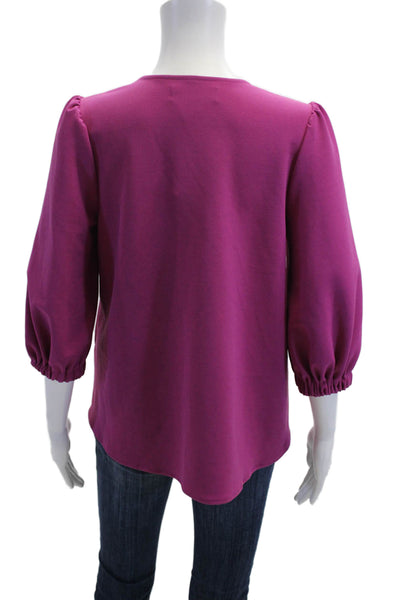 Pomander Place Women Purple V-Neck 3/4 Sleeve Solid Blouse Size XS