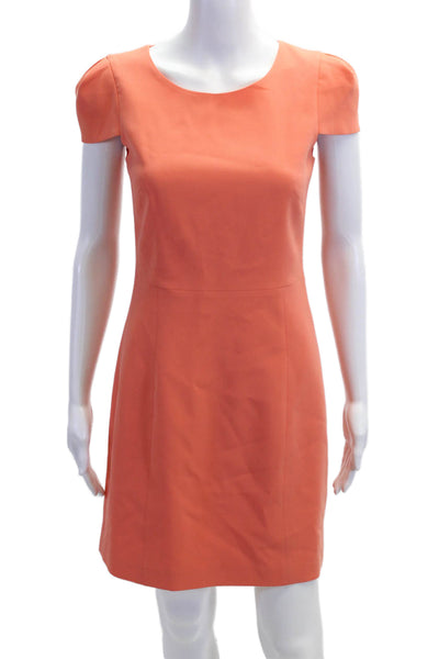 Tibi Womens Orange Sheath Mini Dress Short Sleeve Round Neck Size 2